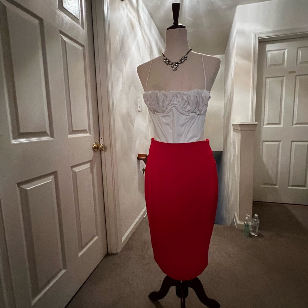 The Limited Vibrant Red Midi Skirt